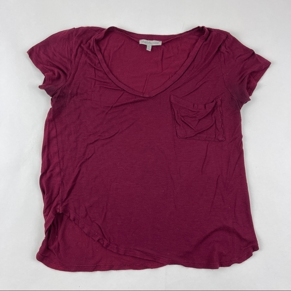 Charlotte Russe Tshirt Womens Small Red Vneck Short Sleeve Pocket